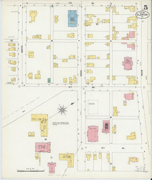 Sanborn Fire Insurance Map from Clarion, Clarion County, Pennsylvania (1901), Sheet #0005 - Historic Sanborn Fire Insurance Map Print, vintage old map wall art, antique decor, genealogy gift, Pennsylvania Pennsylvania map