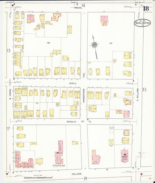 Sanborn Fire Insurance Map from Burlington, Chittenden County, Vermont (1912), Sheet #0018 - Historic Sanborn Fire Insurance Map Print, vintage old map wall art, antique decor, genealogy gift, Vermont Vermont map