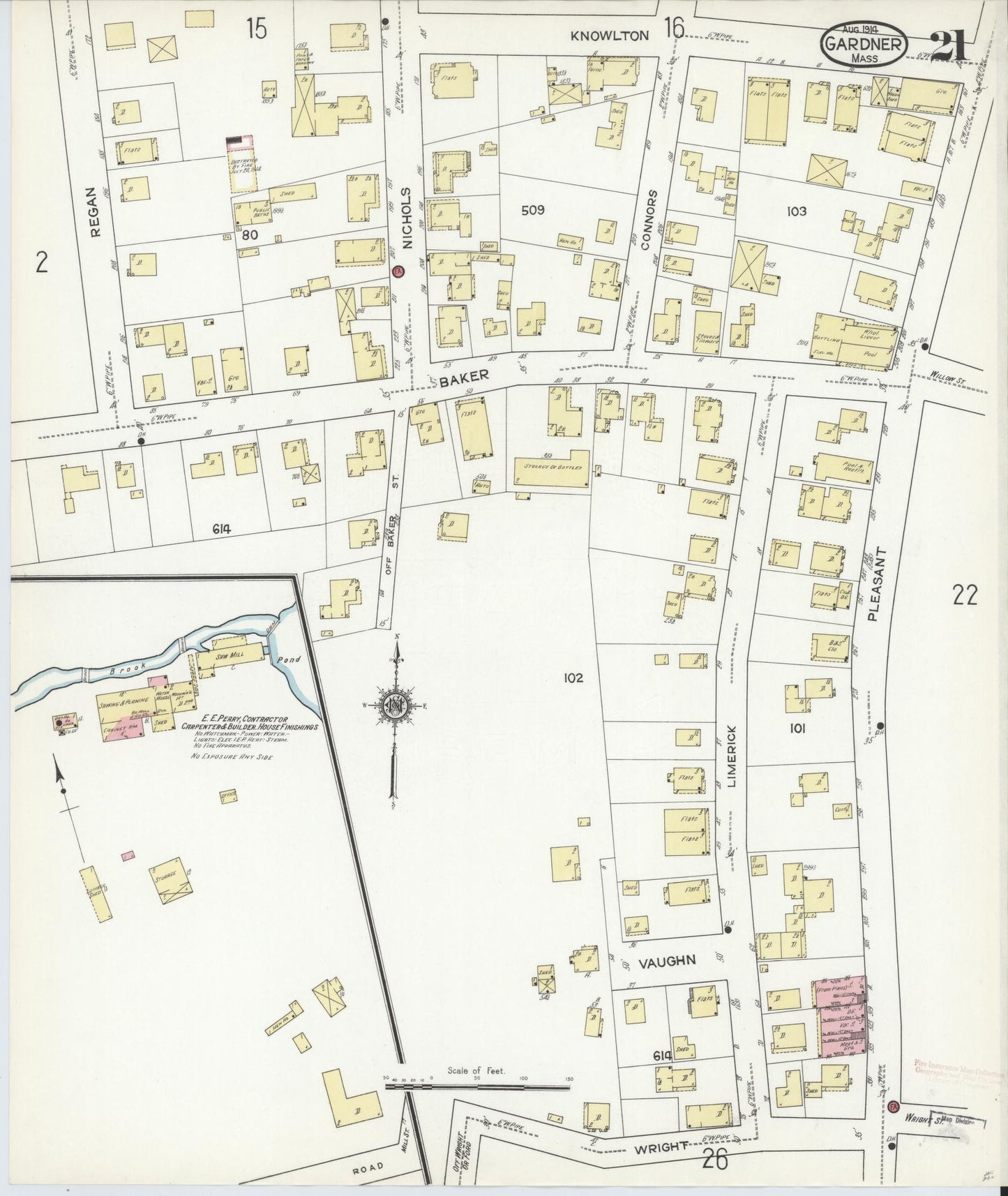 Sanborn Fire Insurance Map from Gardner, Worcester County, Massachusetts (1914), Sheet #0021 - Complete Map Set gallery image, historic Sanborn map, vintage wall art, Massachusetts Massachusetts