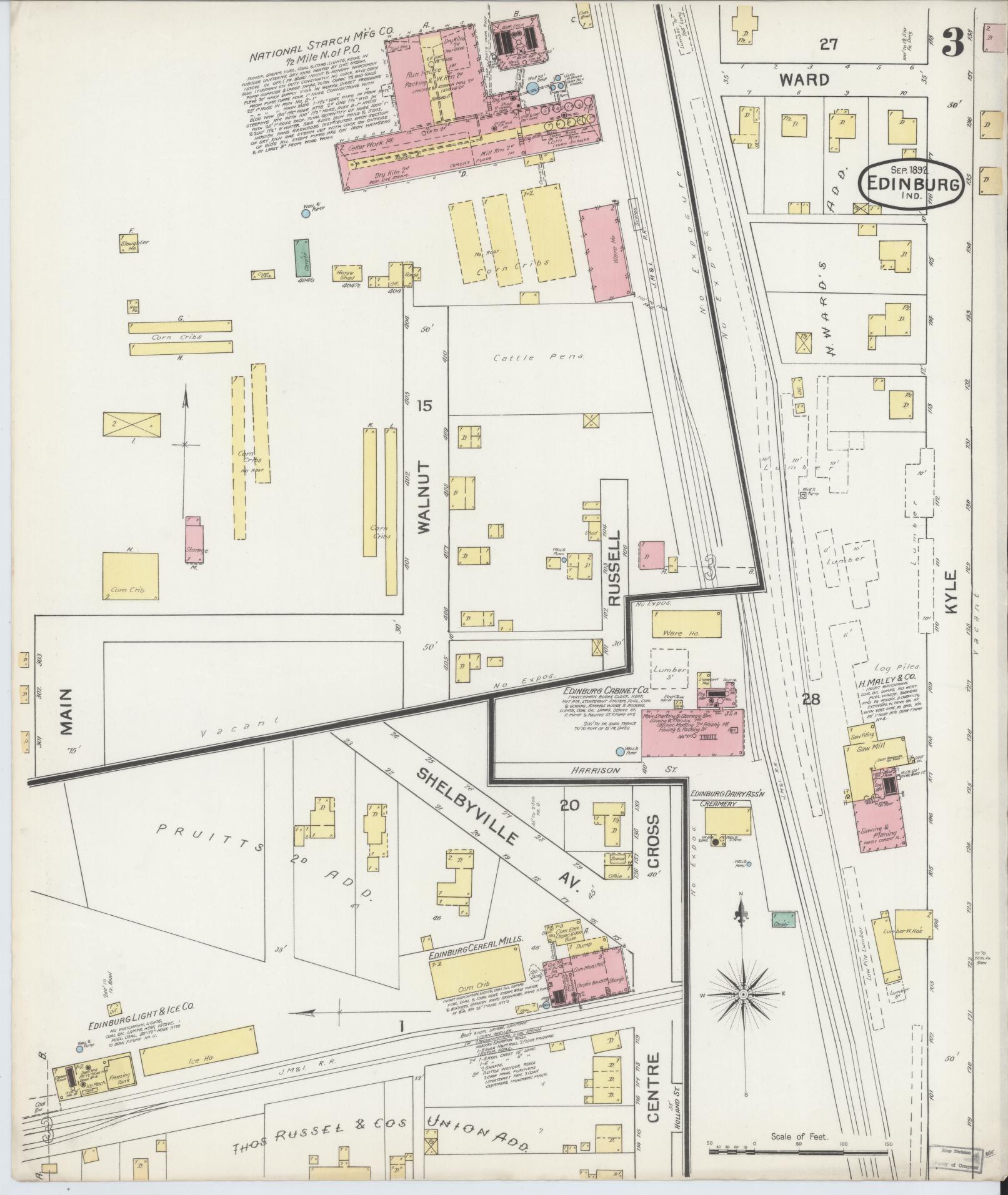 Sanborn Fire Insurance Map from Edinburg, Johnson And Bartholomew Counties, Indiana (1892), Sheet #0003 - Complete Map Set gallery image, historic Sanborn map, vintage wall art, Indiana Indiana