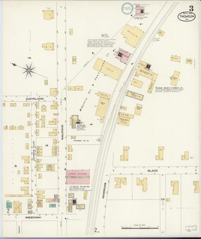 Sanborn Fire Insurance Map from Thomson, McDuffie County, Georgia (1908), Sheet #0003 - Complete Map Set gallery image, historic Sanborn map, vintage wall art, Georgia Georgia