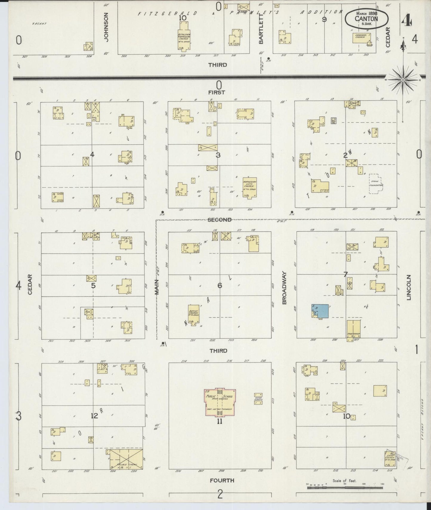 Sanborn Fire Insurance Map from Canton, Lincoln County, South Dakota (1898), Sheet #0004 - Complete Map Set gallery image, historic Sanborn map, vintage wall art, South Dakota South Dakota