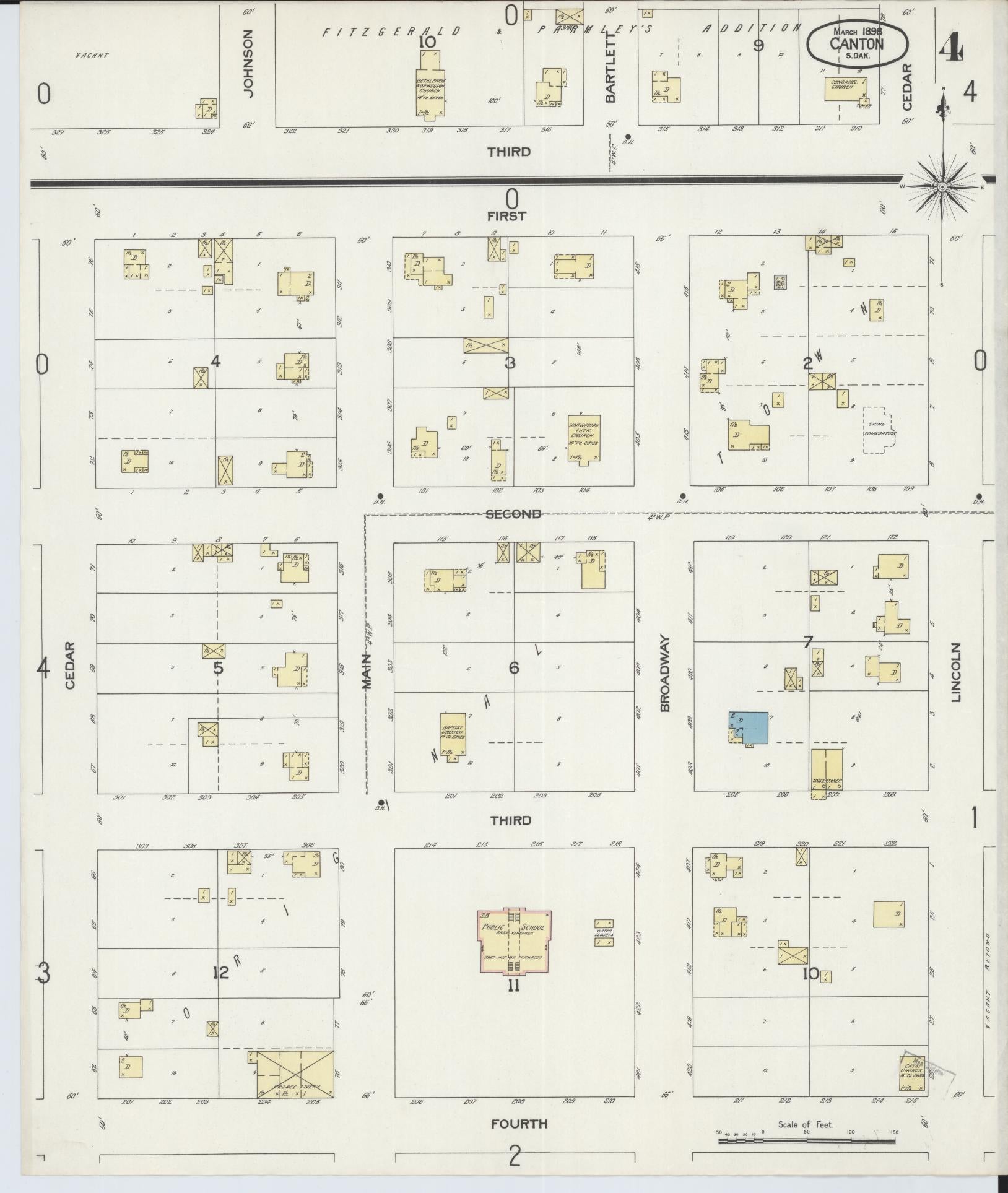 Sanborn Fire Insurance Map from Canton, Lincoln County, South Dakota (1898), Sheet #0004 - Complete Map Set gallery image, historic Sanborn map, vintage wall art, South Dakota South Dakota