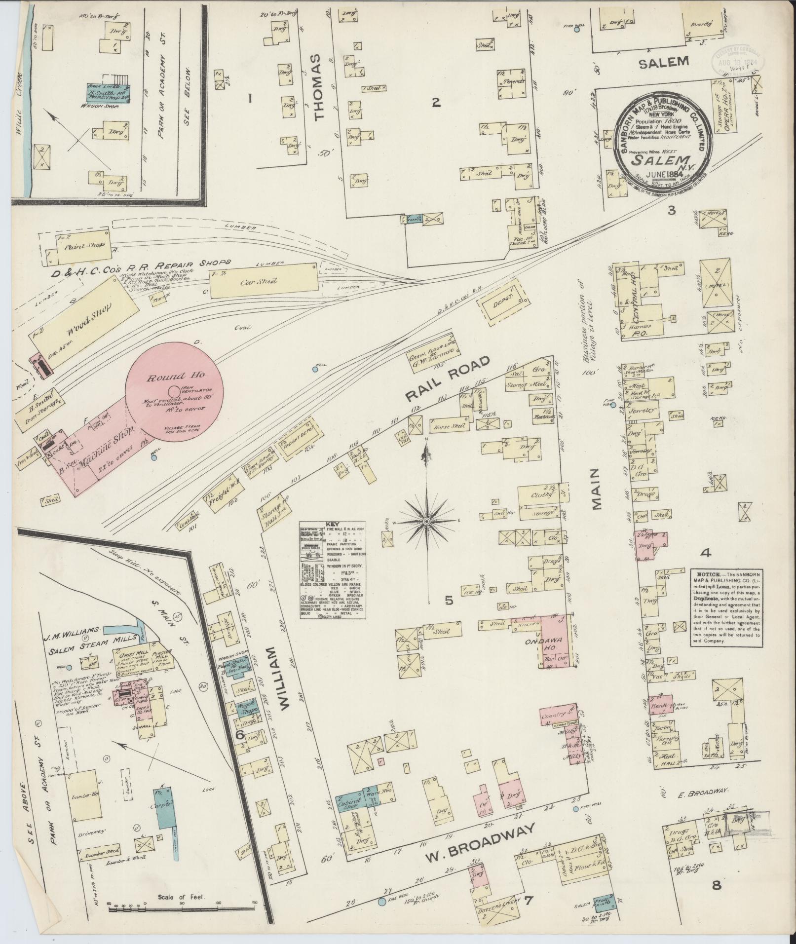 Sanborn Fire Insurance Map from Salem, Washington County, New York (1884), Sheet #0001 - Historic Sanborn Fire Insurance Map Print, vintage old map wall art, antique decor, genealogy gift, New York New York map