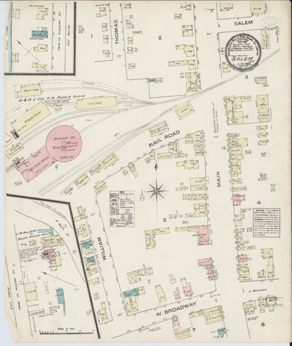 Sanborn Fire Insurance Map from Salem, Washington County, New York (1884), Sheet #0001 - Historic Sanborn Fire Insurance Map Print, vintage old map wall art, antique decor, genealogy gift, New York New York map