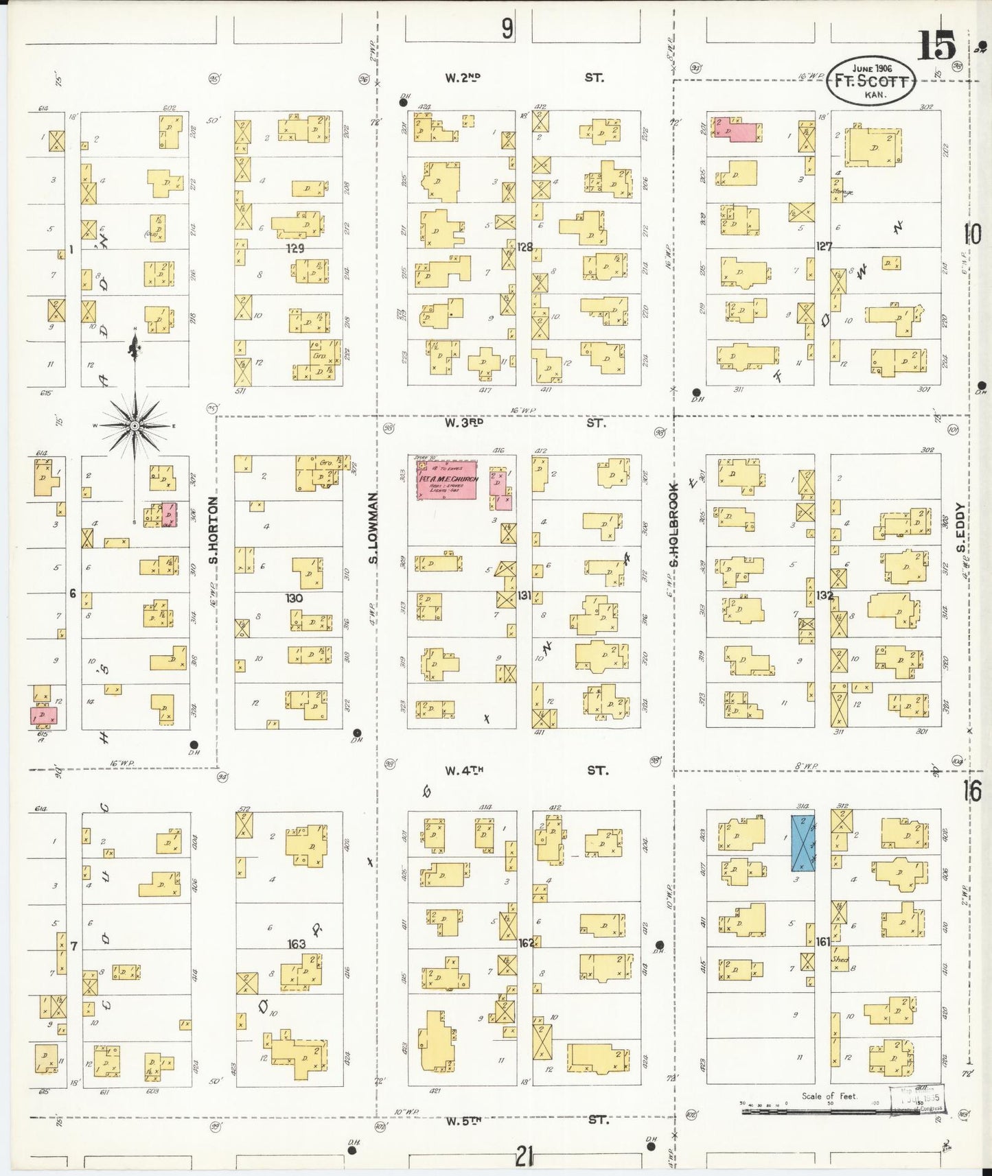 Sanborn Fire Insurance Map from Fort Scott, Bourbon County, Kansas (1906), Sheet #0015 - Complete Map Set gallery image, historic Sanborn map, vintage wall art, Kansas Kansas