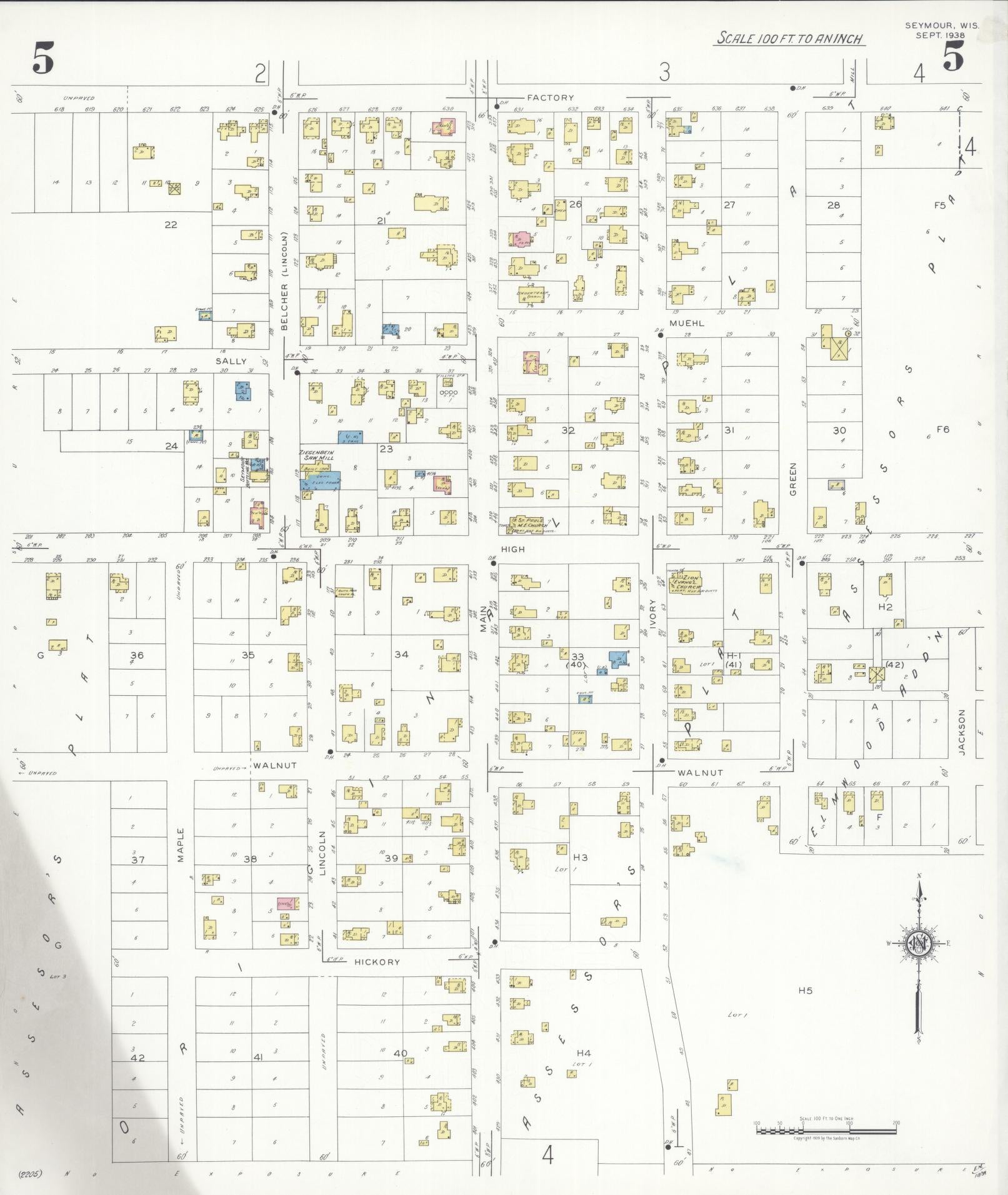 Sanborn Fire Insurance Map from Seymour, Outagamie County, Wisconsin (1938), Sheet #0005 - Complete Map Set gallery image, historic Sanborn map, vintage wall art, Wisconsin Wisconsin