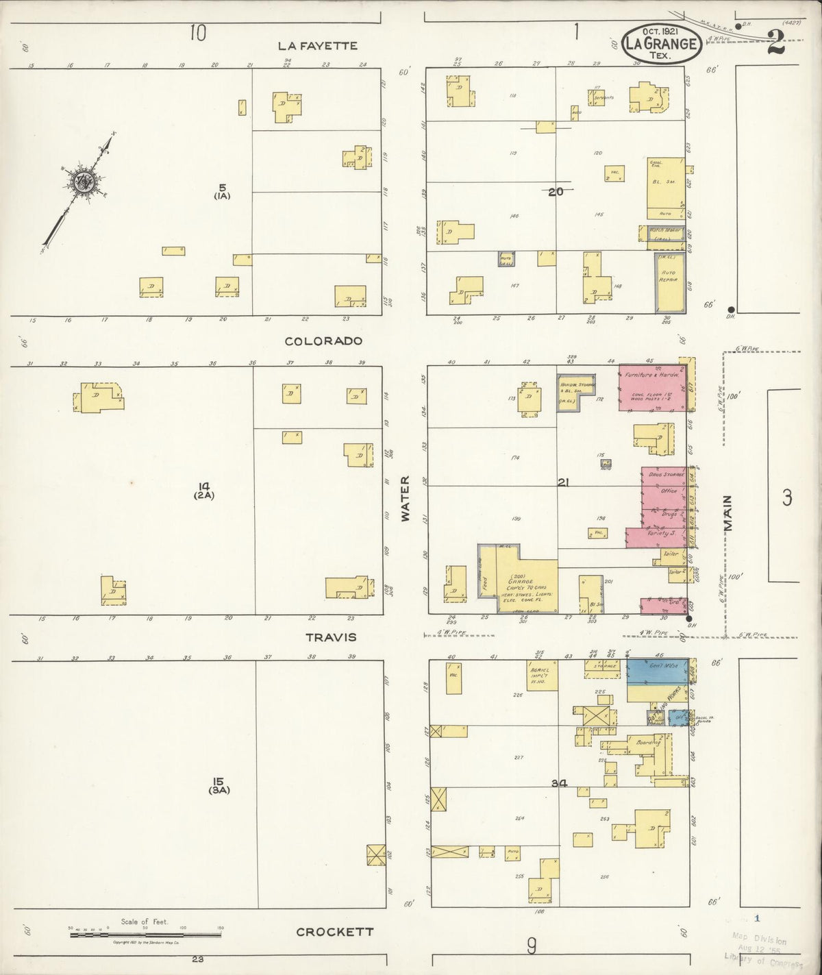 Sanborn Fire Insurance Map from La Grange, Fayette County, Texas (1921), Sheet #0002 - Complete Map Set gallery image, historic Sanborn map, vintage wall art, Texas Texas