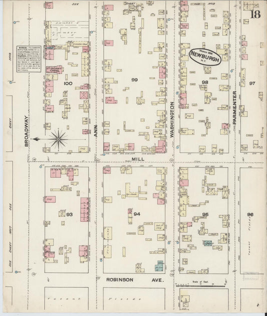 Sanborn Fire Insurance Map from Newburgh, Orange County, New York (1884), Sheet #0018 - Historic Sanborn Fire Insurance Map Print, vintage old map wall art, antique decor, genealogy gift, New York New York map