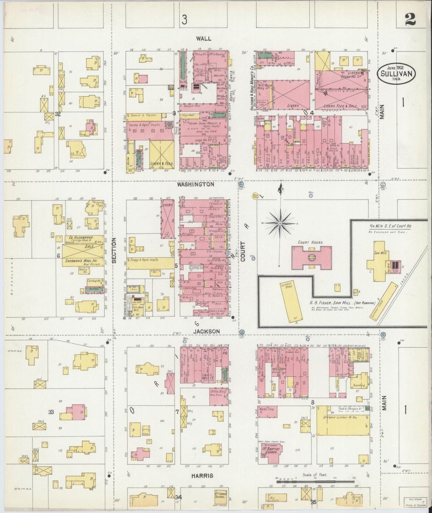 Sanborn Fire Insurance Map from Sullivan, Sullivan County, Indiana (1902), Sheet #0002 - Historic Sanborn Fire Insurance Map Print, vintage old map wall art, antique decor, genealogy gift, Indiana Indiana map