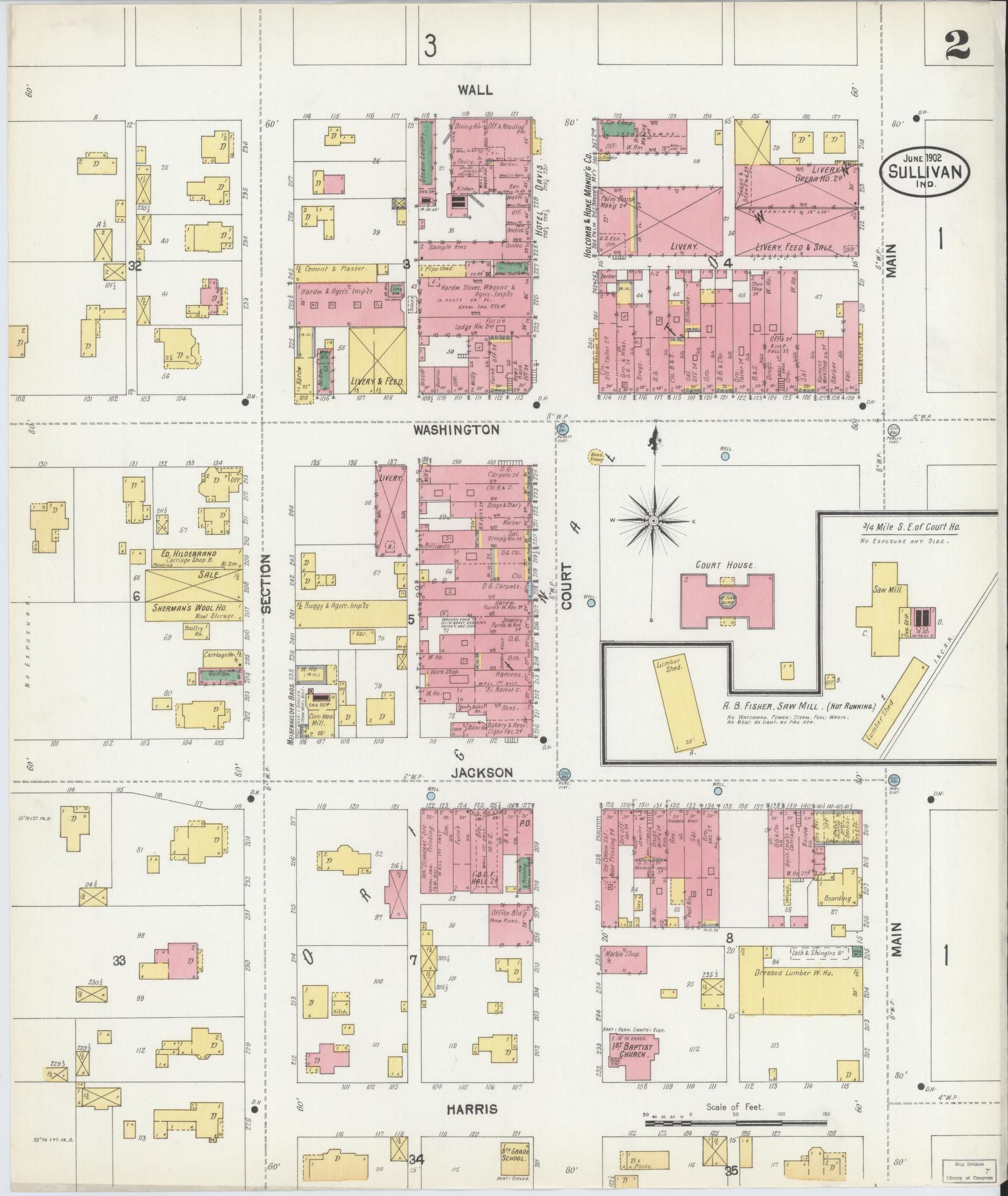 Sanborn Fire Insurance Map from Sullivan, Sullivan County, Indiana (1902), Sheet #0002 - Historic Sanborn Fire Insurance Map Print, vintage old map wall art, antique decor, genealogy gift, Indiana Indiana map