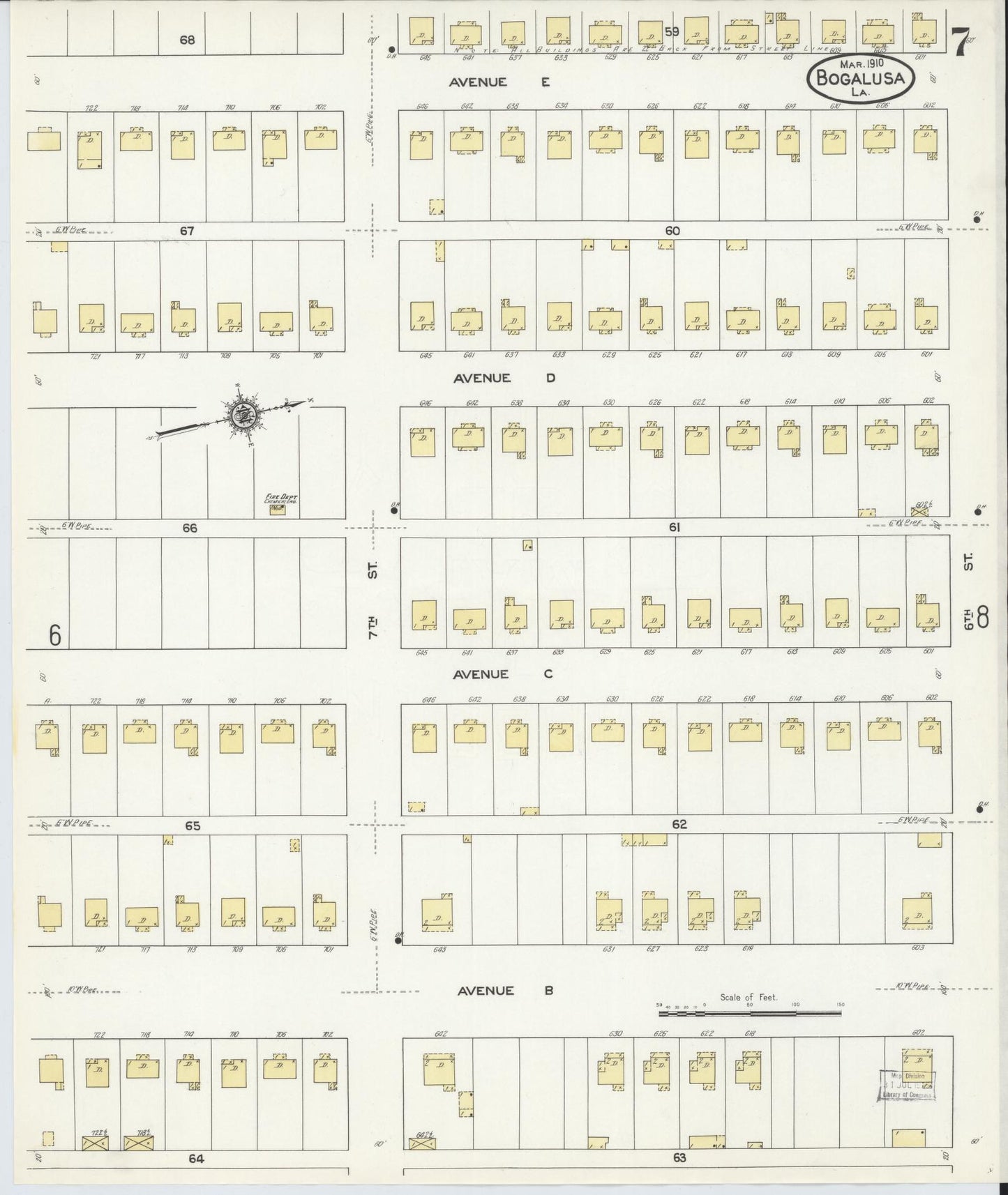 Sanborn Fire Insurance Map from Bogalusa, Washington Parish, Louisiana (1910), Sheet #0007 - Complete Map Set gallery image, historic Sanborn map, vintage wall art, Louisiana Louisiana