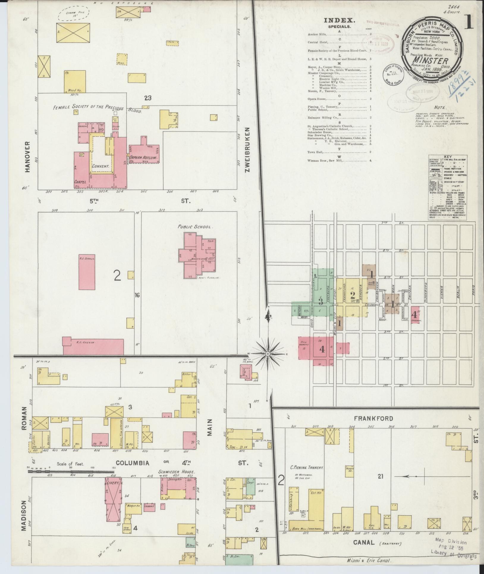 Sanborn Fire Insurance Map from Minster, Auglaize County, Ohio (1899), Sheet #0001 - Historic Sanborn Fire Insurance Map Print, vintage old map wall art, antique decor, genealogy gift, Ohio Ohio map