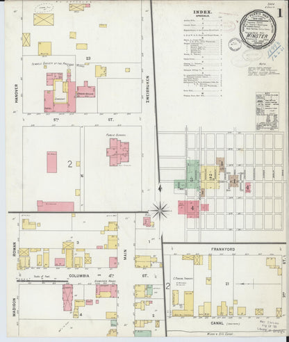 Sanborn Fire Insurance Map from Minster, Auglaize County, Ohio (1899), Sheet #0001 - Historic Sanborn Fire Insurance Map Print, vintage old map wall art, antique decor, genealogy gift, Ohio Ohio map