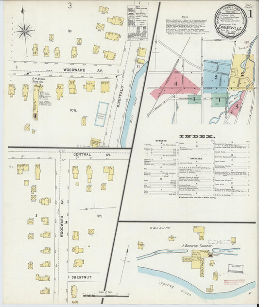Sanborn Fire Insurance Map from Springville, Erie County, New York (1897), Sheet #0001 - Complete Map Set gallery image, historic Sanborn map, vintage wall art, New York New York