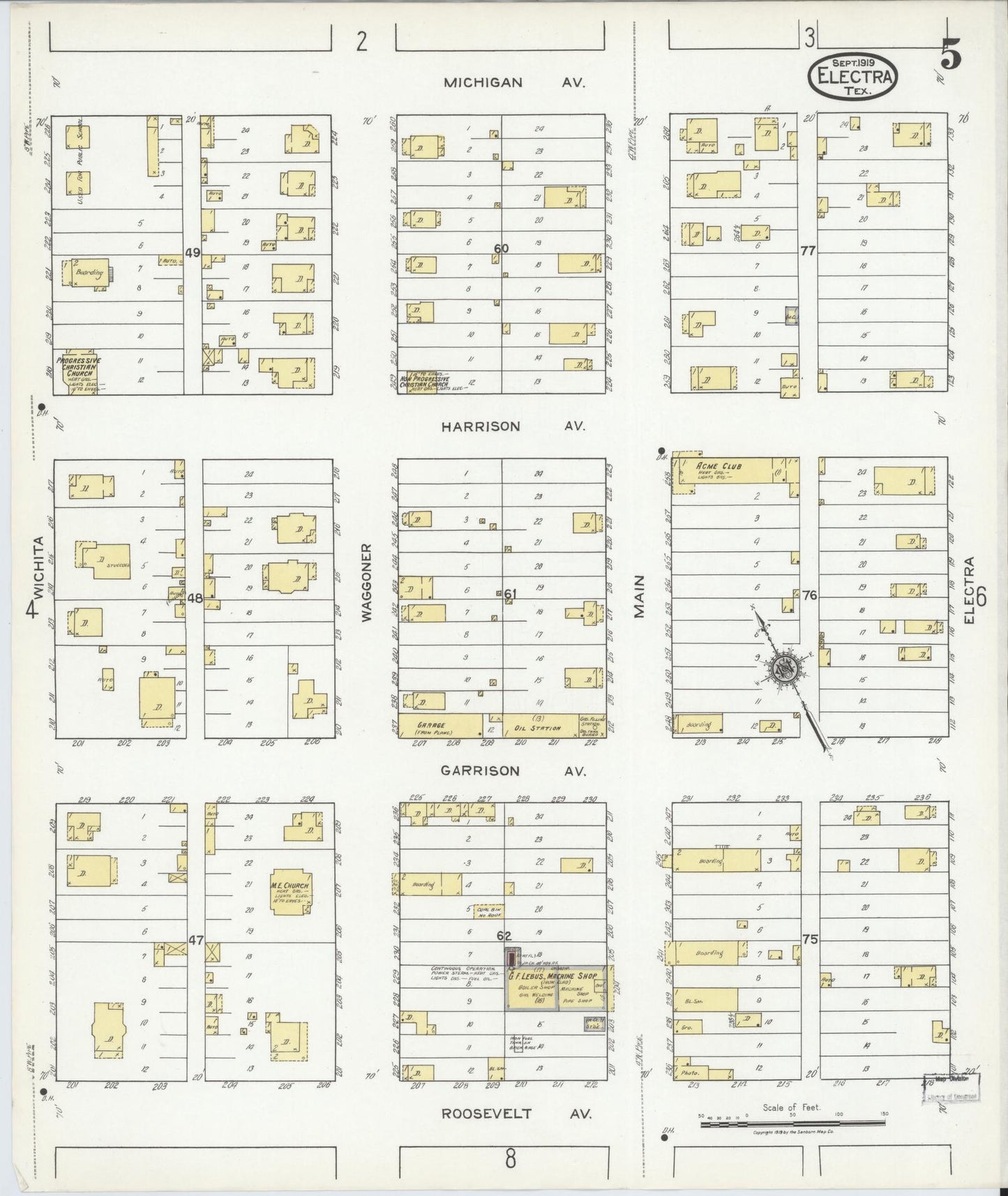 Sanborn Fire Insurance Map from Electra, Wichita County, Texas (1919), Sheet #0005 - Historic Sanborn Fire Insurance Map Print, vintage old map wall art, antique decor, genealogy gift, Texas Texas map