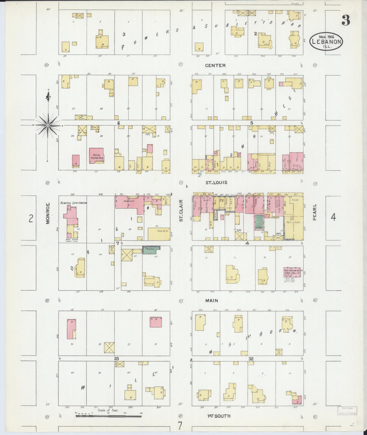 Sanborn Fire Insurance Map from Lebanon, Saint Clair County, Illinois (1906), Sheet #0003 - Historic Sanborn Fire Insurance Map Print, vintage old map wall art, antique decor, genealogy gift, Illinois Illinois map
