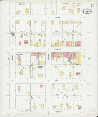Sanborn Fire Insurance Map from Lebanon, Saint Clair County, Illinois (1906), Sheet #0003 - Historic Sanborn Fire Insurance Map Print, vintage old map wall art, antique decor, genealogy gift, Illinois Illinois map