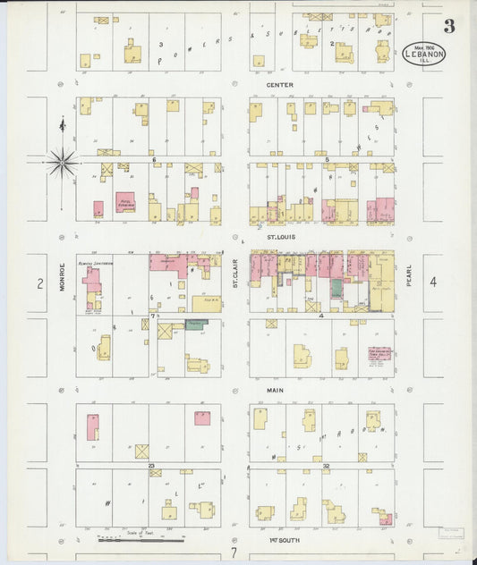 Sanborn Fire Insurance Map from Lebanon, Saint Clair County, Illinois (1906), Sheet #0003 - Historic Sanborn Fire Insurance Map Print, vintage old map wall art, antique decor, genealogy gift, Illinois Illinois map