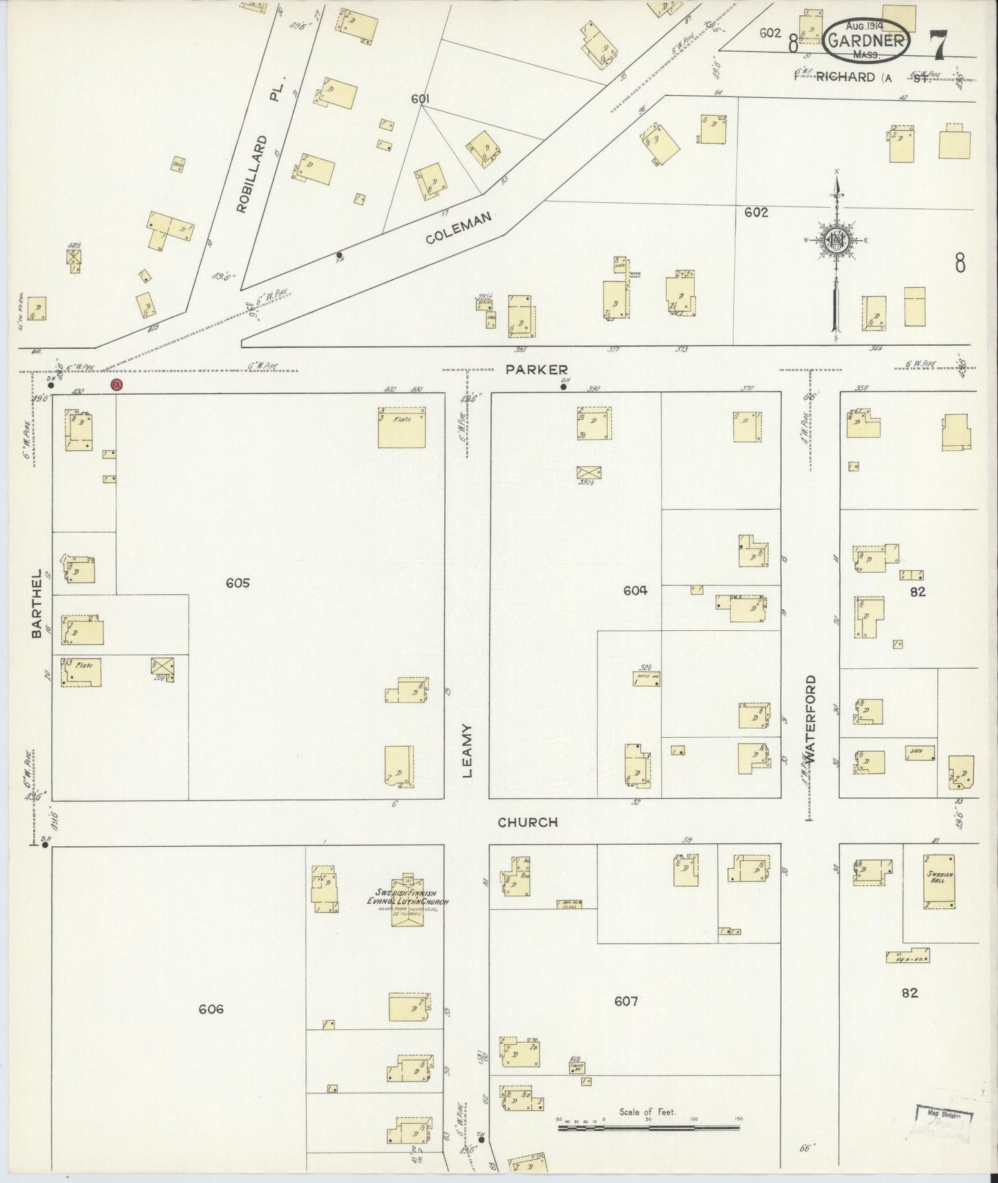 Sanborn Fire Insurance Map from Gardner, Worcester County, Massachusetts (1914), Sheet #0007 - Complete Map Set gallery image, historic Sanborn map, vintage wall art, Massachusetts Massachusetts