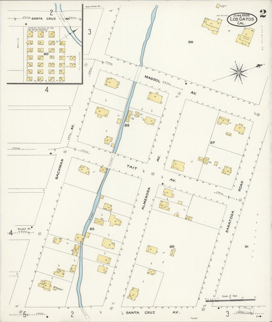 Sanborn Fire Insurance Map from Los Gatos, Santa Clara County, California (1908), Sheet #0002 - Historic Sanborn Fire Insurance Map Print, vintage old map wall art, antique decor, genealogy gift, California California map