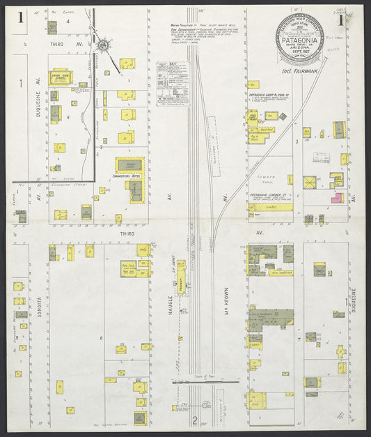 Sanborn Fire Insurance Map from Patagonia, Santa Cruz County, Arizona (1927), Sheet #0001 - Complete Map Set gallery image, historic Sanborn map, vintage wall art, Arizona Arizona