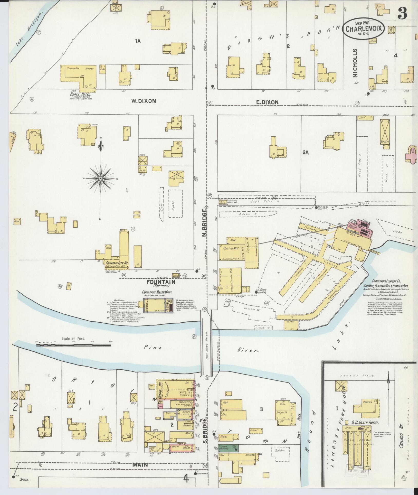 Sanborn Fire Insurance Map from Charlevoix, Charlevoix County, Michigan (1901), Sheet #0003 - Complete Map Set gallery image, historic Sanborn map, vintage wall art, Michigan Michigan
