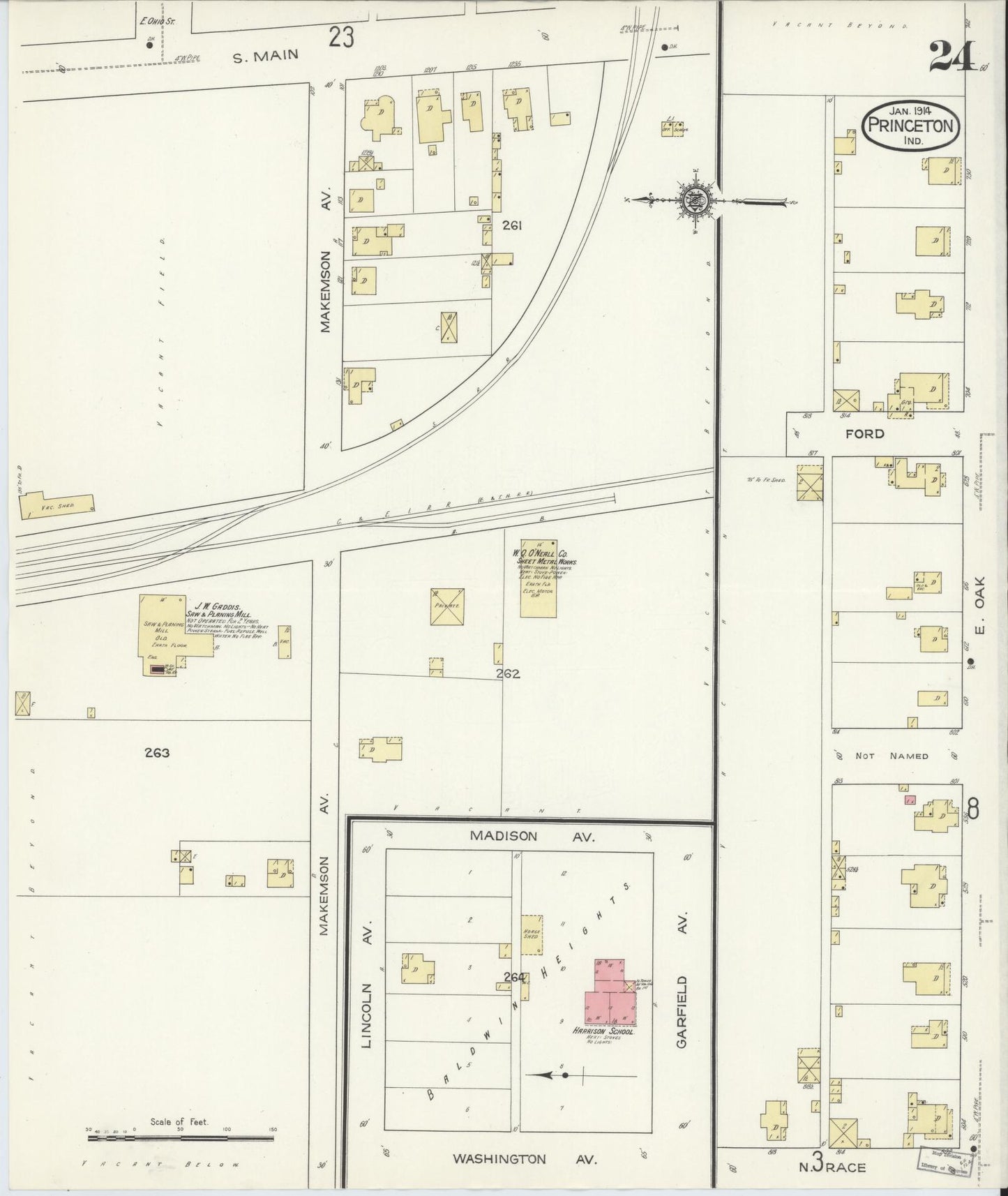 Sanborn Fire Insurance Map from Princeton, Gibson County, Indiana (1914), Sheet #0024 - Complete Map Set gallery image, historic Sanborn map, vintage wall art, Indiana Indiana