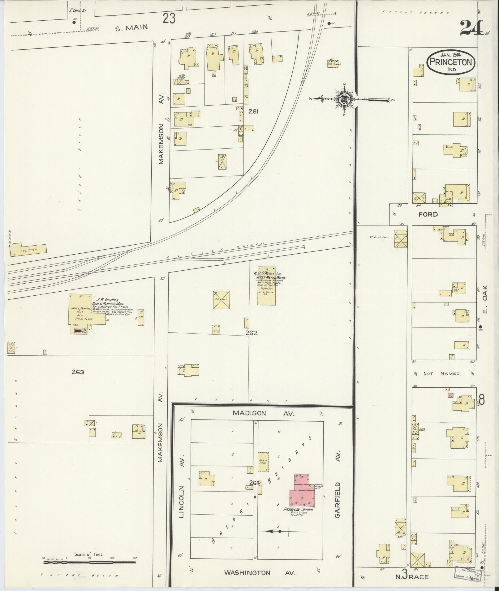 Sanborn Fire Insurance Map from Princeton, Gibson County, Indiana (1914), Sheet #0024 - Complete Map Set gallery image, historic Sanborn map, vintage wall art, Indiana Indiana