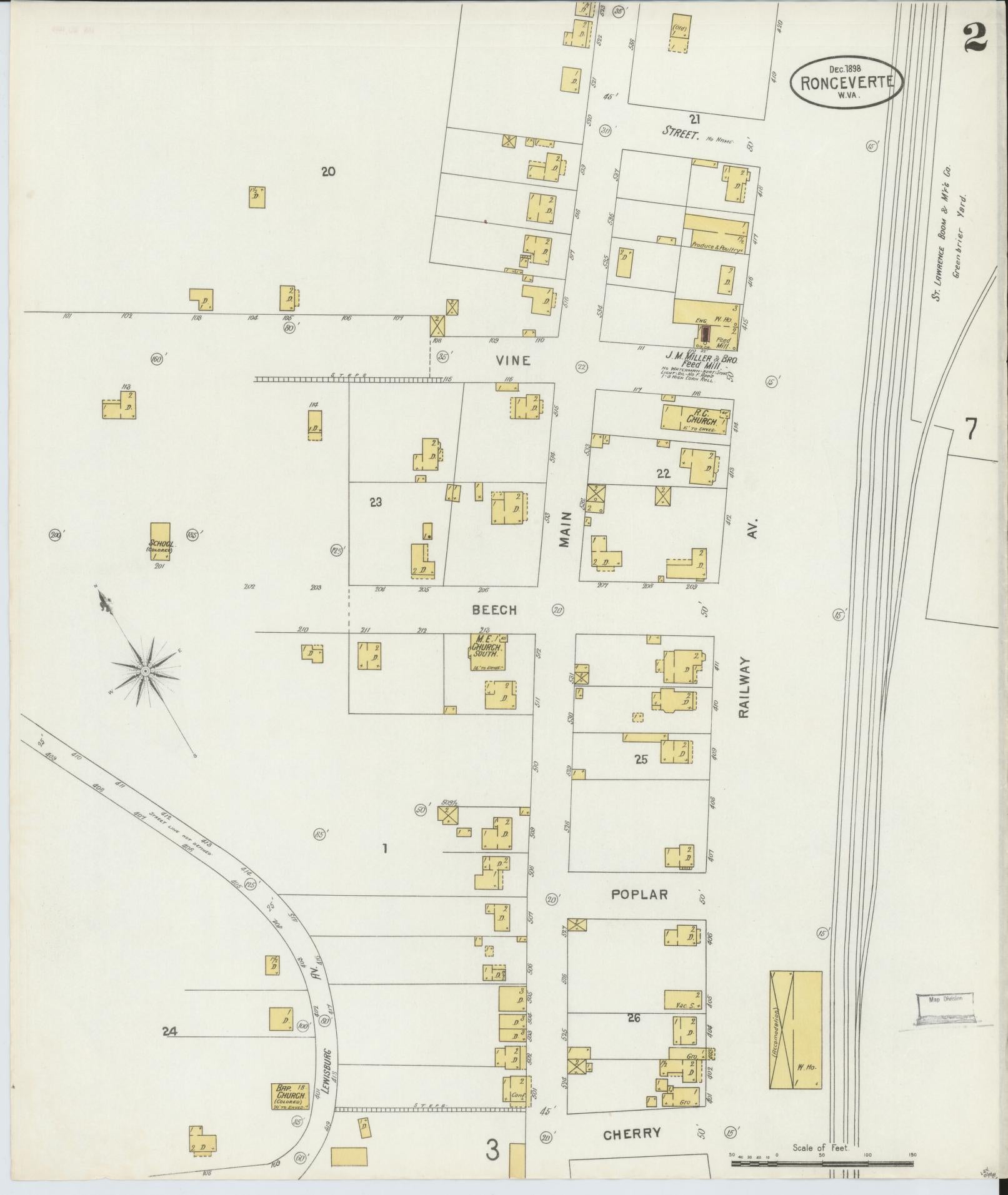Sanborn Fire Insurance Map from Ronceverte, Greenbrier County, West Virginia (1898), Sheet #0002 - Historic Sanborn Fire Insurance Map Print, vintage old map wall art, antique decor, genealogy gift, West Virginia West Virginia map