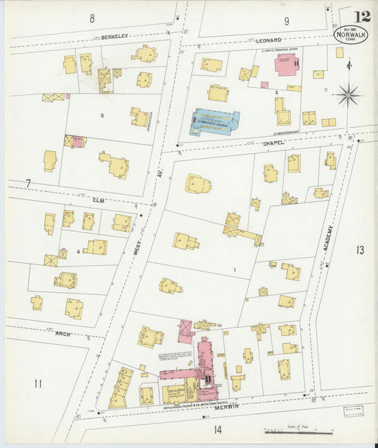 Sanborn Fire Insurance Map from Norwalk, Fairfield County, Connecticut (1901), Sheet #0012 - Historic Sanborn Fire Insurance Map Print, vintage old map wall art, antique decor, genealogy gift, Connecticut Connecticut map