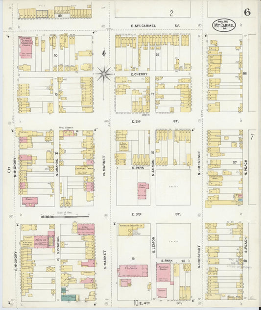 Sanborn Fire Insurance Map from Mount Carmel, Northumberland County, Pennsylvania (1907), Sheet #0006 - Historic Sanborn Fire Insurance Map Print, vintage old map wall art, antique decor, genealogy gift, Pennsylvania Pennsylvania map