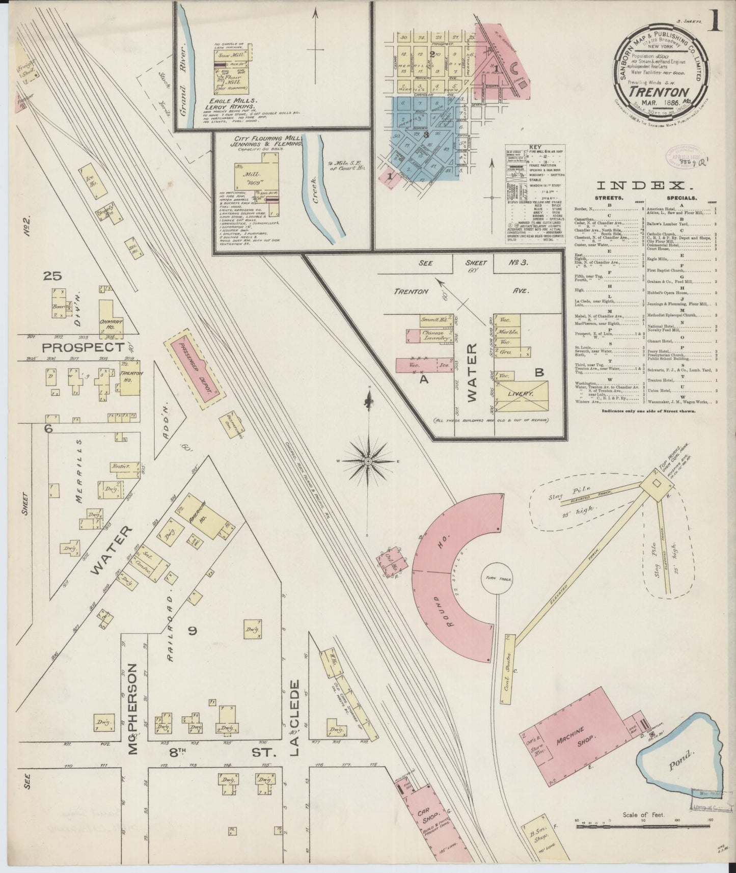 Sanborn Fire Insurance Map from Trenton, Grundy County, Missouri (1886), Sheet #0001 - Complete Map Set gallery image, historic Sanborn map, vintage wall art, Missouri Missouri