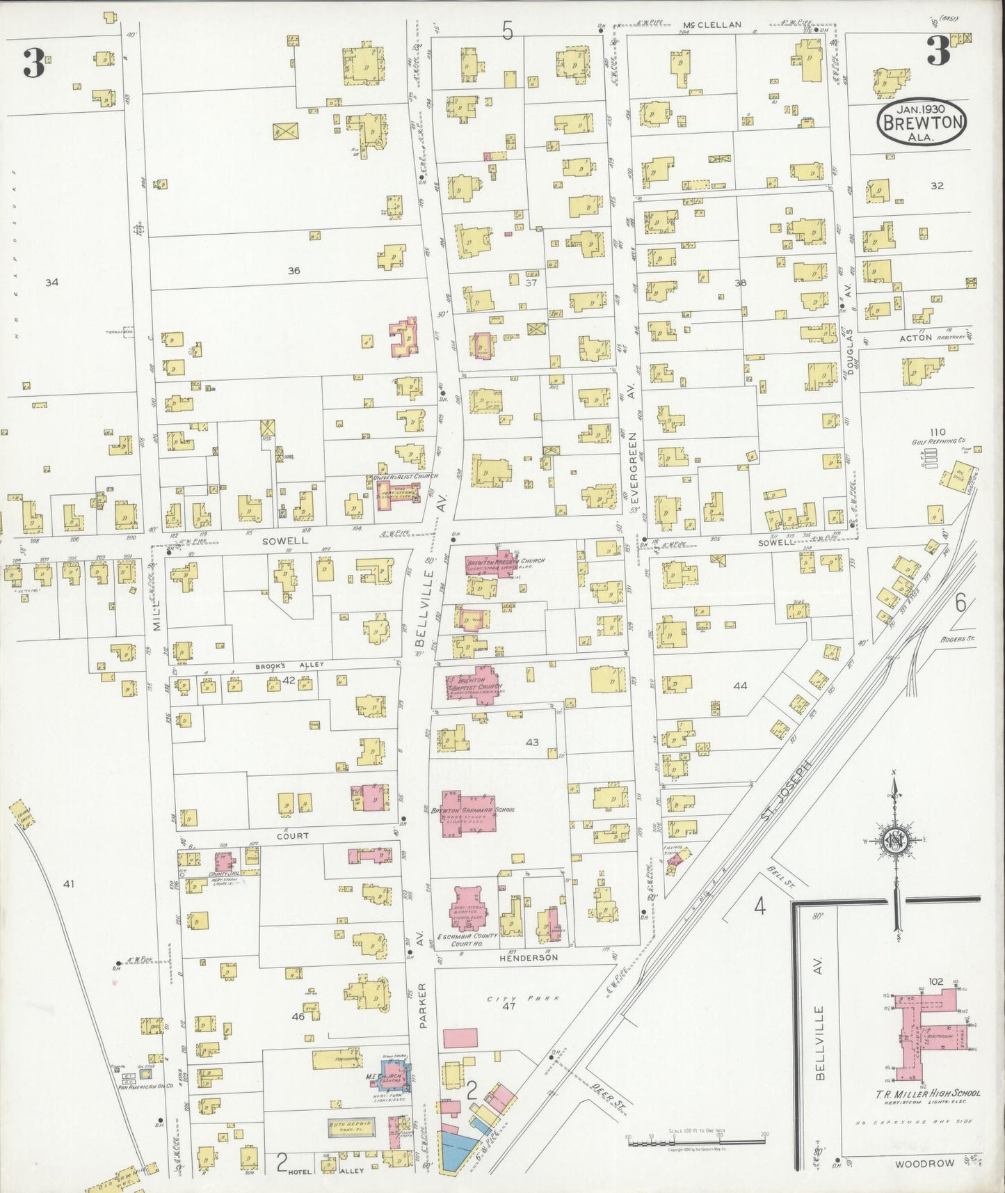 Sanborn Fire Insurance Map from Brewton, Escambia County, Alabama (1930), Sheet #0003 - Complete Map Set gallery image, historic Sanborn map, vintage wall art, Alabama Alabama