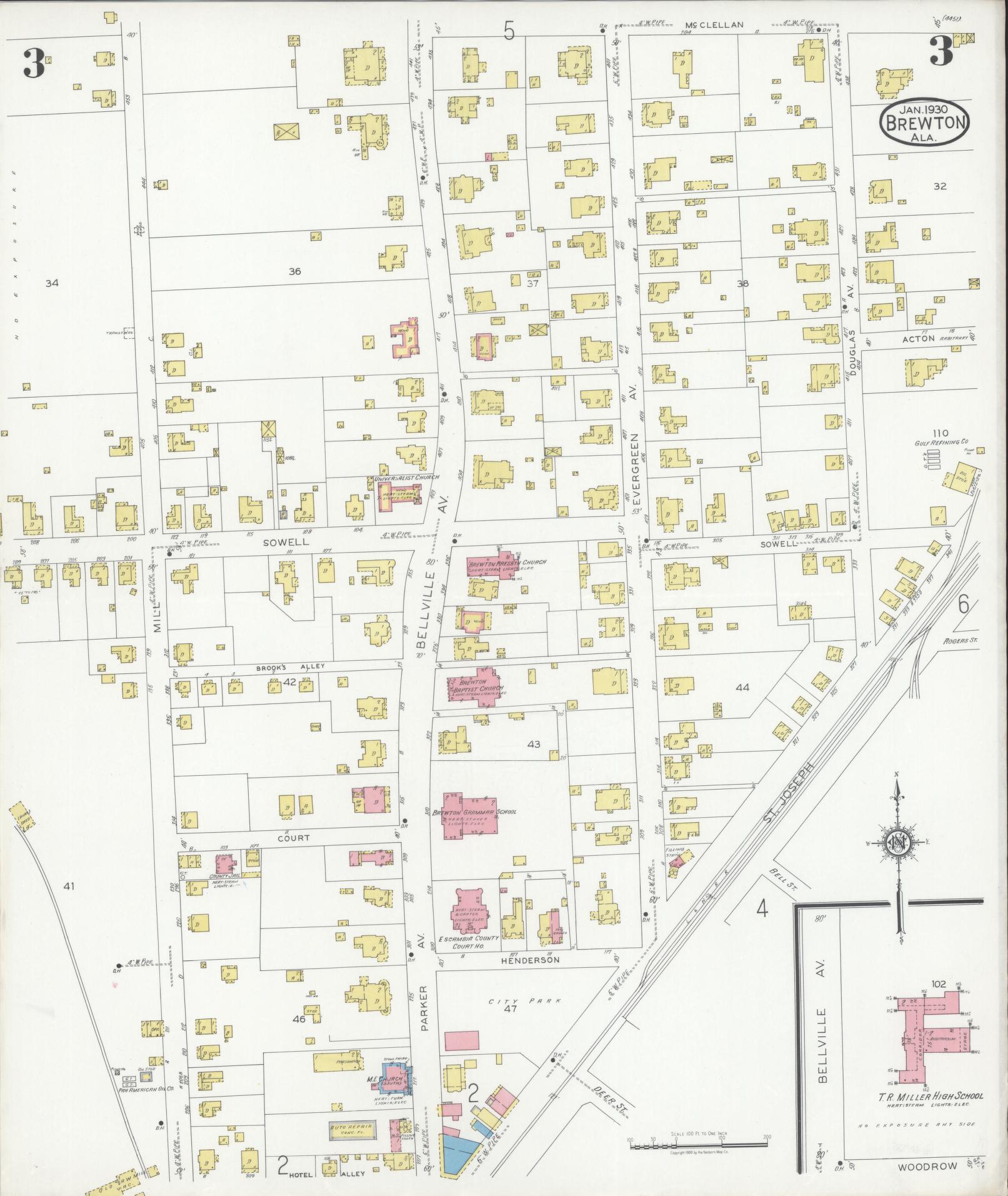 Sanborn Fire Insurance Map from Brewton, Escambia County, Alabama (1930), Sheet #0003 - Complete Map Set gallery image, historic Sanborn map, vintage wall art, Alabama Alabama