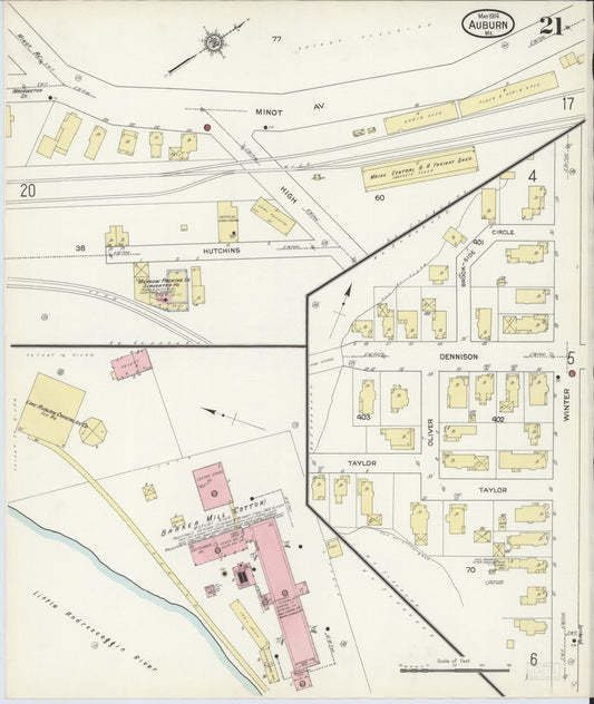 Sanborn Fire Insurance Map from Auburn, Androscoggin County, Maine (1914), Sheet #0021 - Historic Sanborn Fire Insurance Map Print, vintage old map wall art, antique decor, genealogy gift, Maine Maine map