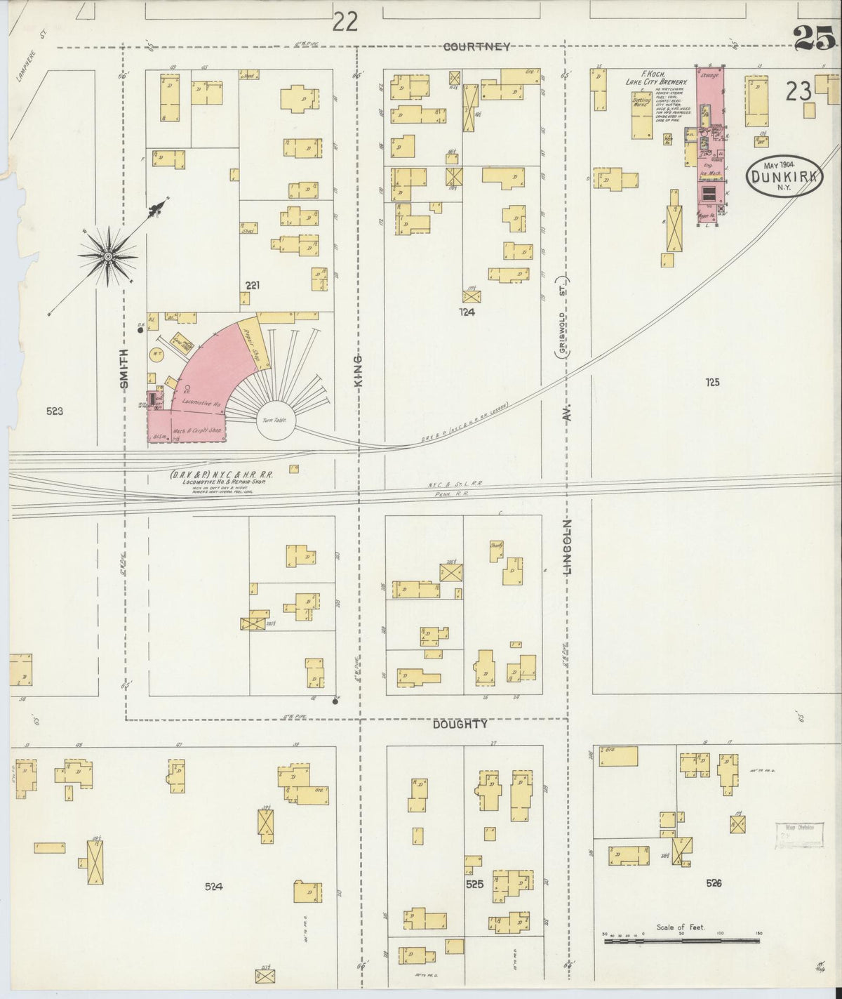 Sanborn Fire Insurance Map from Dunkirk, Chautauqua County, New York (1904), Sheet #0025 - Historic Sanborn Fire Insurance Map Print, vintage old map wall art, antique decor, genealogy gift, New York New York map