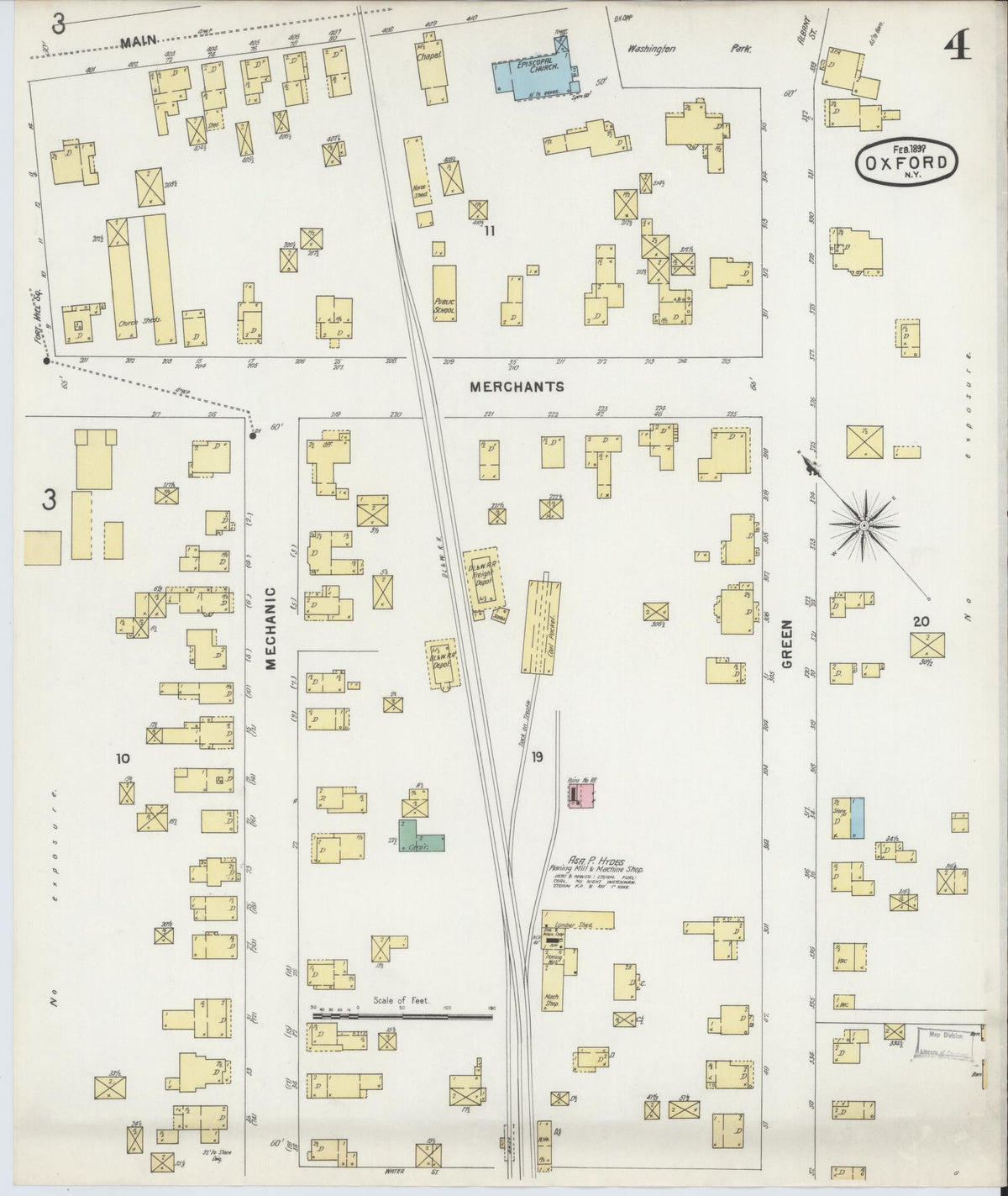 Sanborn Fire Insurance Map from Oxford, Chenango County, New York (1897), Sheet #0004 - Historic Sanborn Fire Insurance Map Print, vintage old map wall art, antique decor, genealogy gift, New York New York map