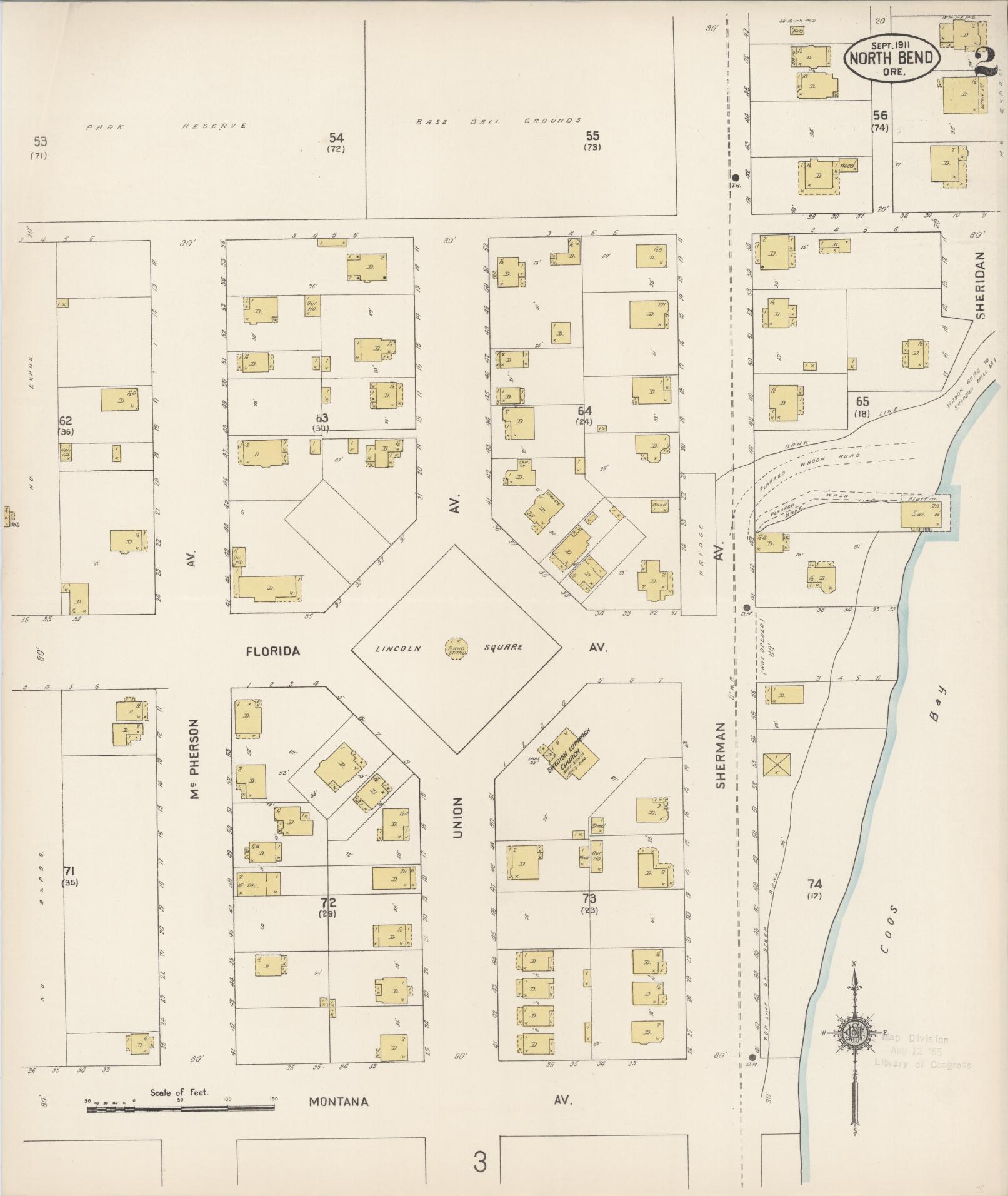 Sanborn Fire Insurance Map from North Bend, Coos County, Oregon (1911), Sheet #0002 - Complete Map Set gallery image, historic Sanborn map, vintage wall art, Oregon Oregon