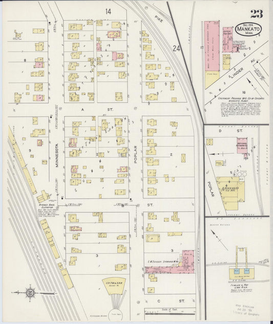Sanborn Fire Insurance Map from Mankato, Blue Earth County, Minnesota (1914), Sheet #0023 - Historic Sanborn Fire Insurance Map Print, vintage old map wall art, antique decor, genealogy gift, Minnesota Minnesota map