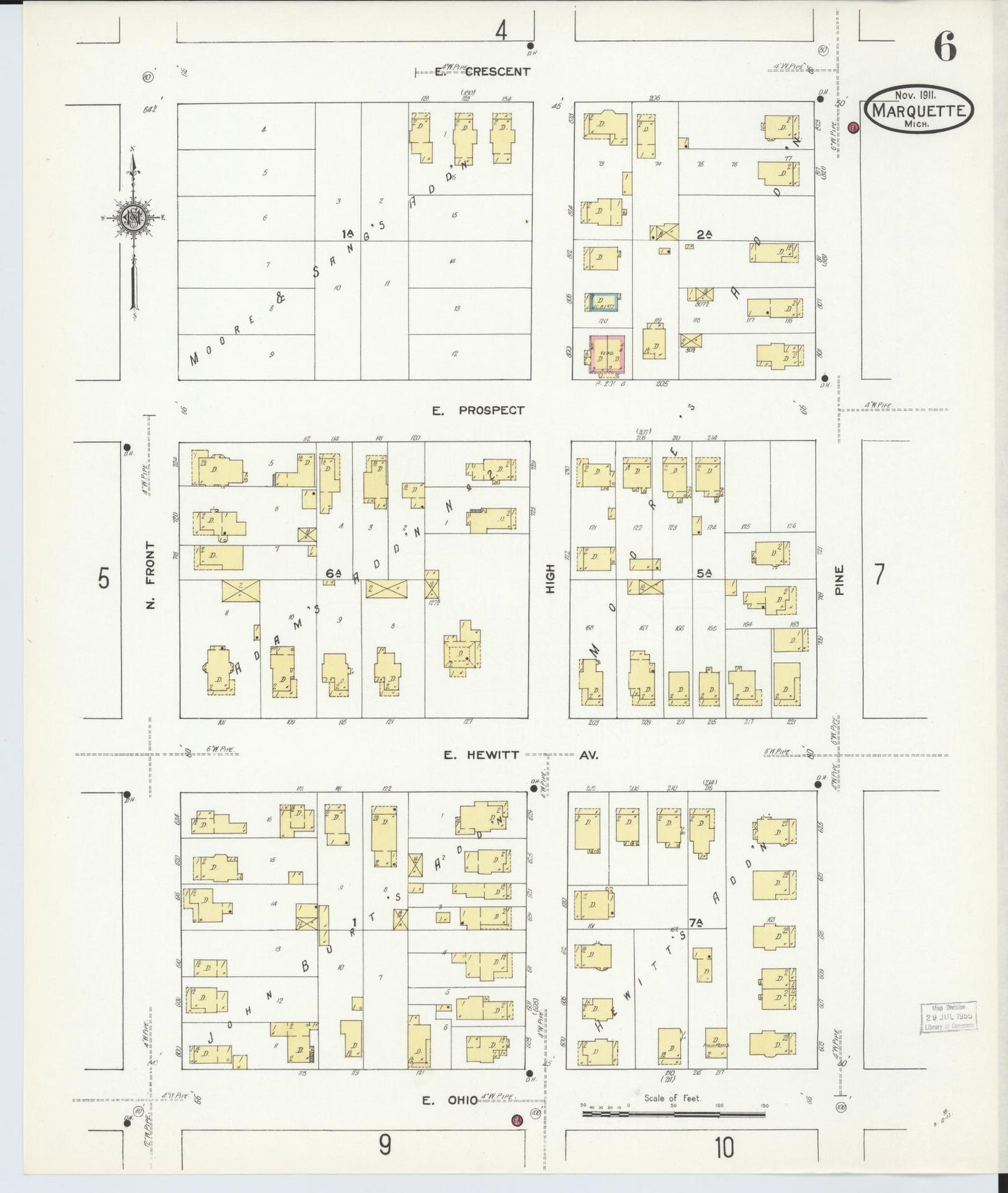 Sanborn Fire Insurance Map from Marquette, Marquette County, Michigan (1911), Sheet #0006 - Historic Sanborn Fire Insurance Map Print, vintage old map wall art, antique decor, genealogy gift, Michigan Michigan map