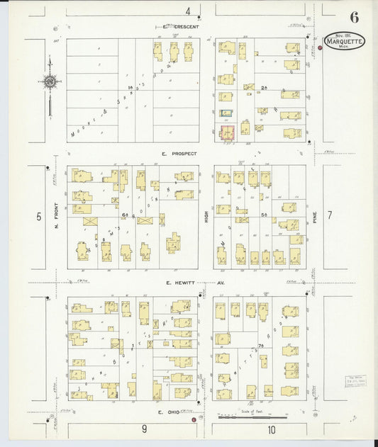 Sanborn Fire Insurance Map from Marquette, Marquette County, Michigan (1911), Sheet #0006 - Historic Sanborn Fire Insurance Map Print, vintage old map wall art, antique decor, genealogy gift, Michigan Michigan map