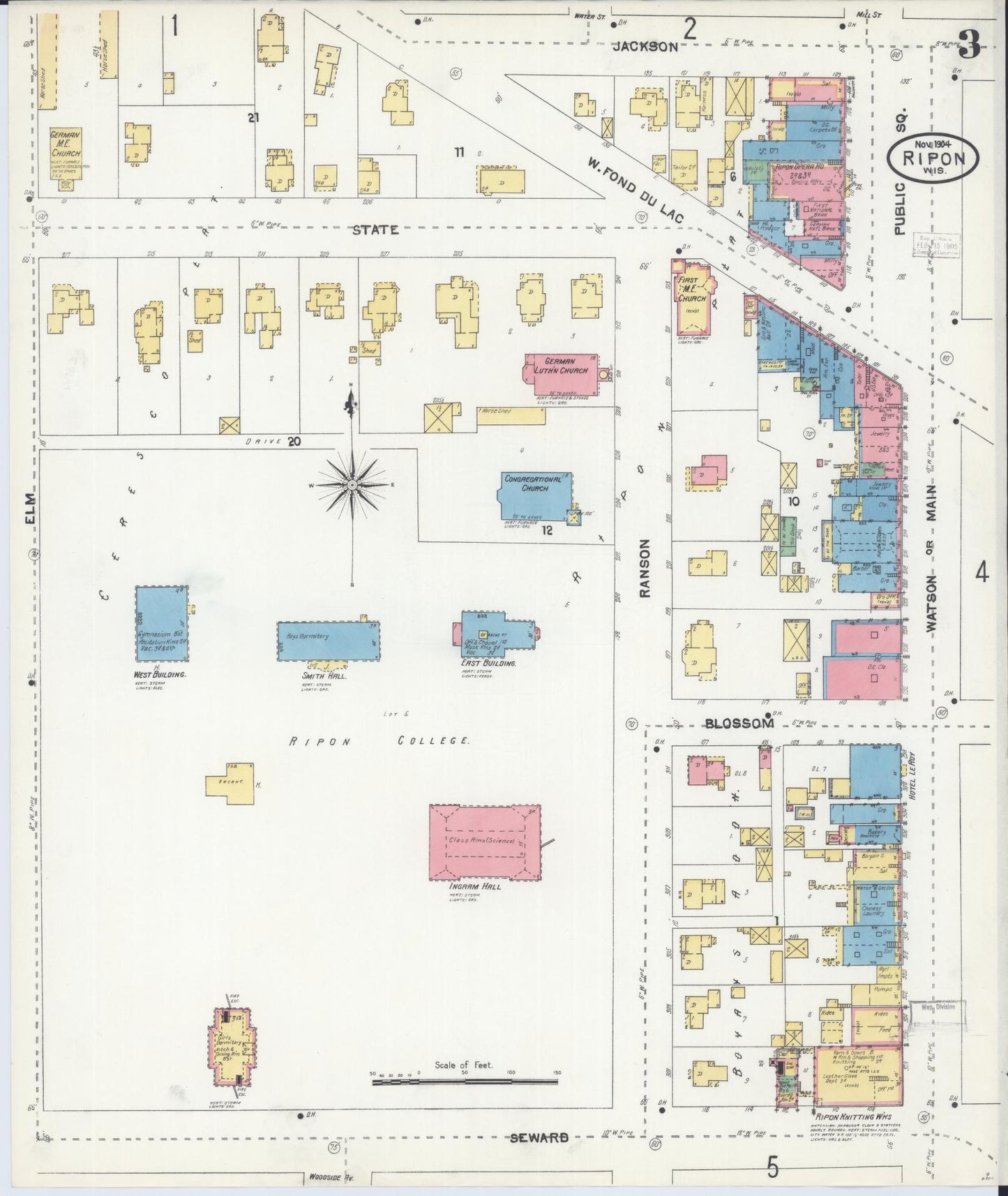 Sanborn Fire Insurance Map from Ripon, Fond du Lac County, Wisconsin (1904), Sheet #0003 - Complete Map Set gallery image, historic Sanborn map, vintage wall art, Wisconsin Wisconsin