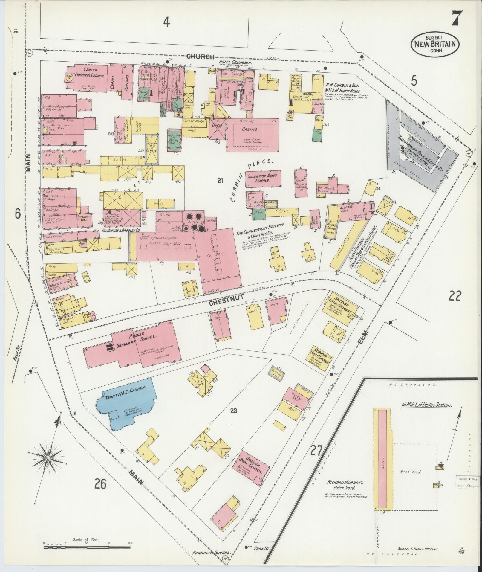 Sanborn Fire Insurance Map from New Britain, Hartford County, Connecticut (1901), Sheet #0007 - Complete Map Set gallery image, historic Sanborn map, vintage wall art, Connecticut Connecticut