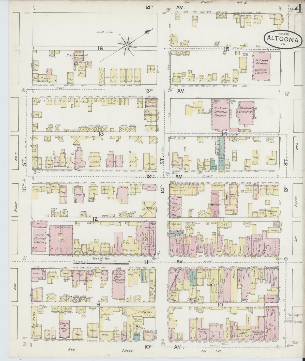 Sanborn Fire Insurance Map from Altoona, Blair County, Pennsylvania (1888), Sheet #0004 - Complete Map Set gallery image, historic Sanborn map, vintage wall art, Pennsylvania Pennsylvania