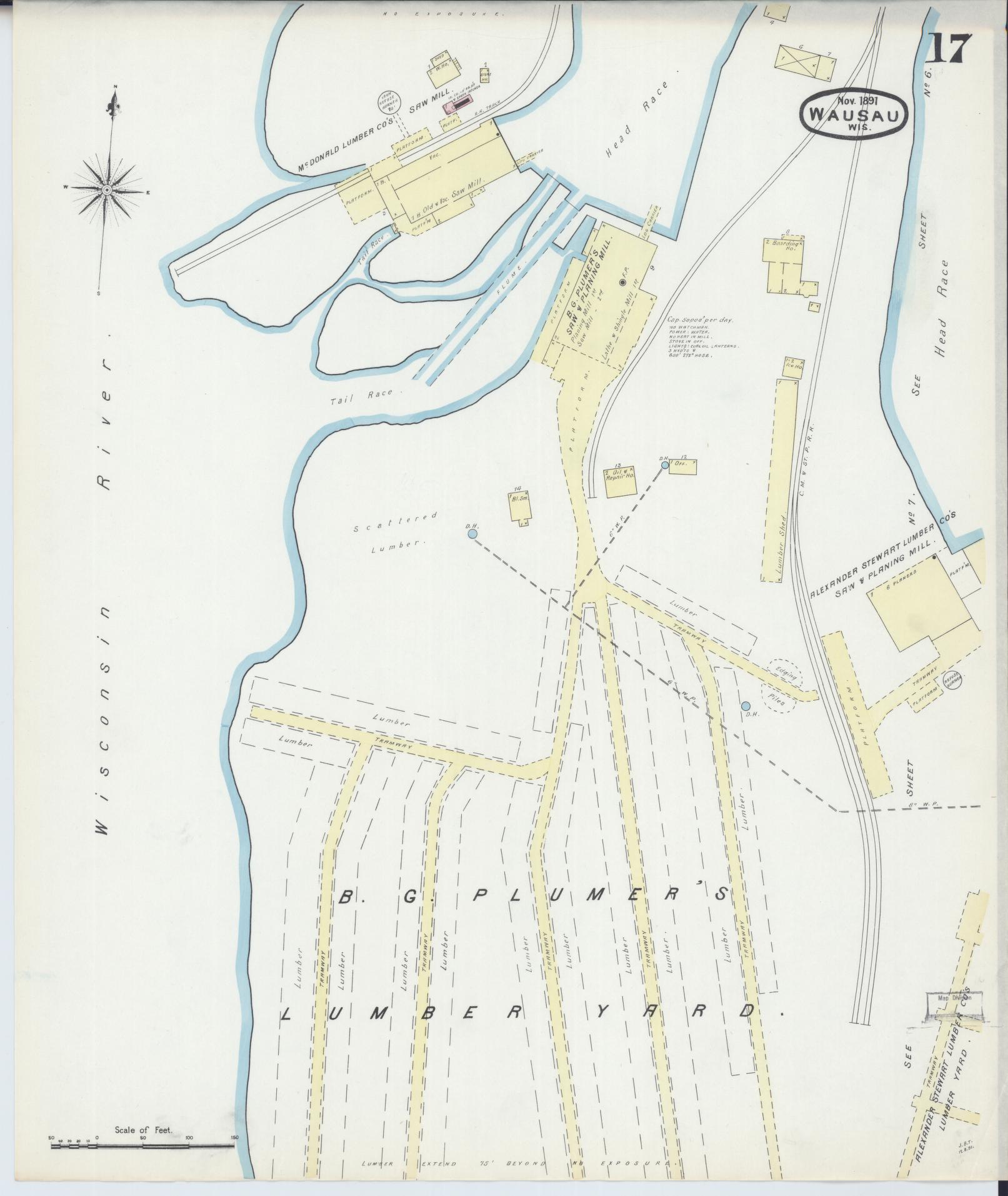 Sanborn Fire Insurance Map from Wausau, Marathon County, Wisconsin (1891), Sheet #0017 - Complete Map Set gallery image, historic Sanborn map, vintage wall art, Wisconsin Wisconsin