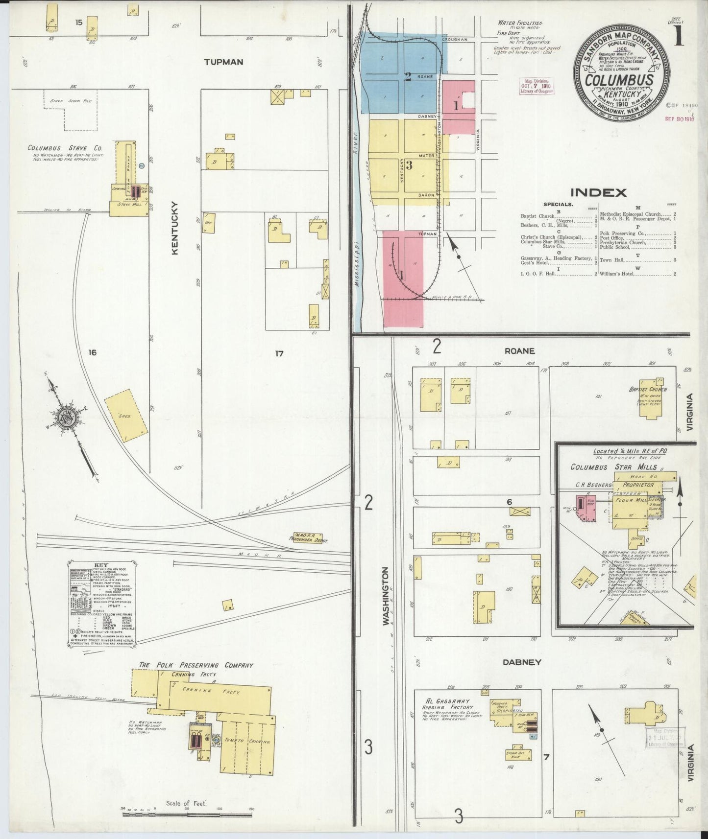 Sanborn Fire Insurance Map from Columbus, Hickman County, Kentucky. (1910) – Historic Sanborn Fire Insurance Map Print