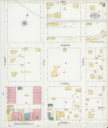 Sanborn Fire Insurance Map from Gonzales, Gonzales County, Texas (1902), Sheet #0002 - Complete Map Set gallery image, historic Sanborn map, vintage wall art, Texas Texas