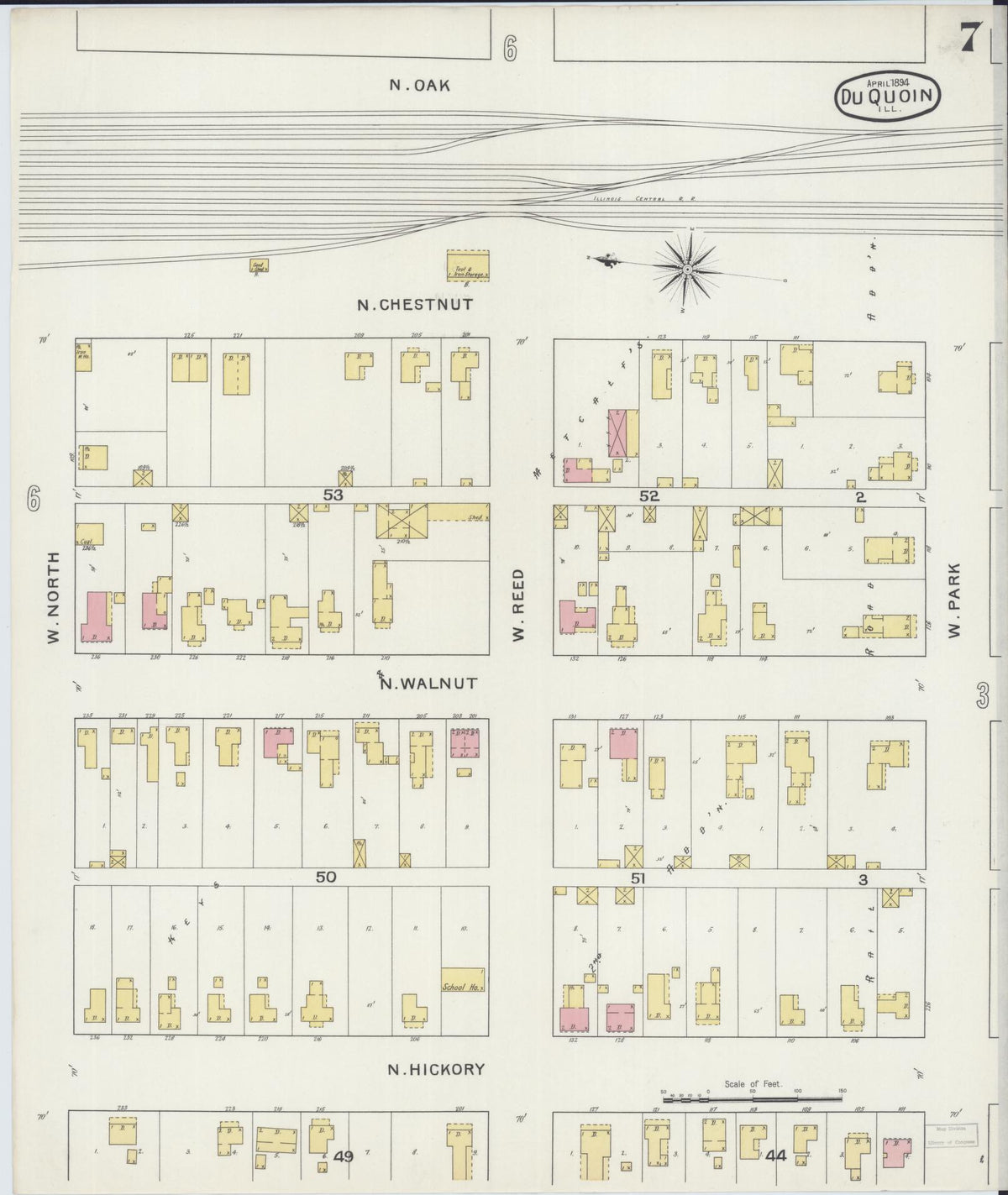 Sanborn Fire Insurance Map from Du Quoin, Perry County, Illinois (1894), Sheet #0007 - Historic Sanborn Fire Insurance Map Print, vintage old map wall art, antique decor, genealogy gift, Illinois Illinois map