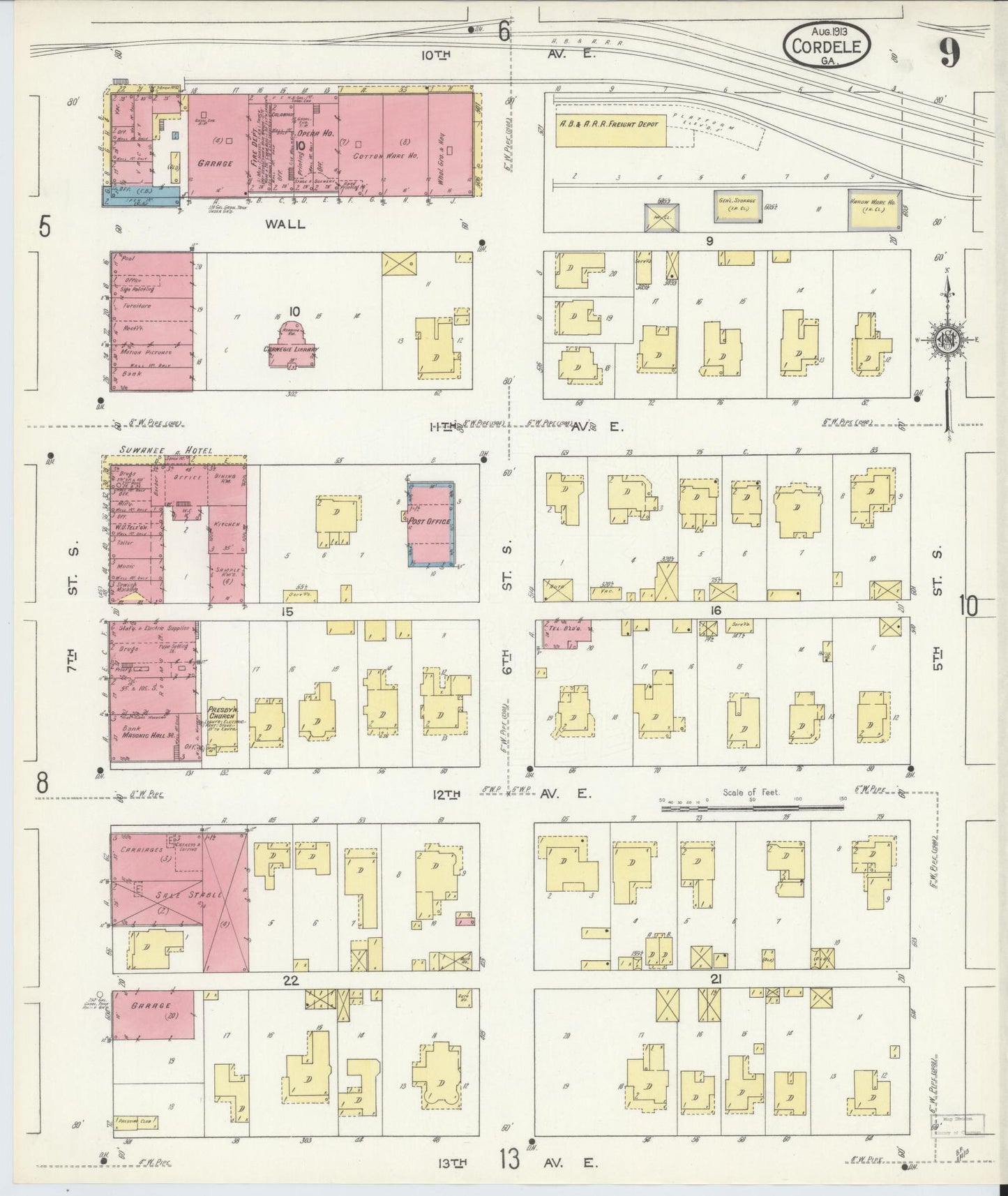 Sanborn Fire Insurance Map from Cordele, Crisp County, Georgia (1913), Sheet #0009 - Complete Map Set gallery image, historic Sanborn map, vintage wall art, Georgia Georgia